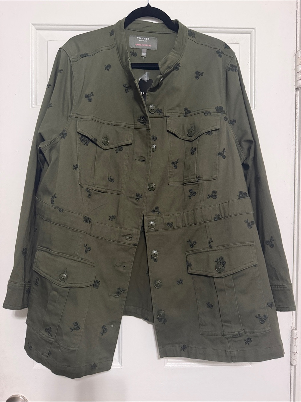 torrid olive green embroidered utility field jacket